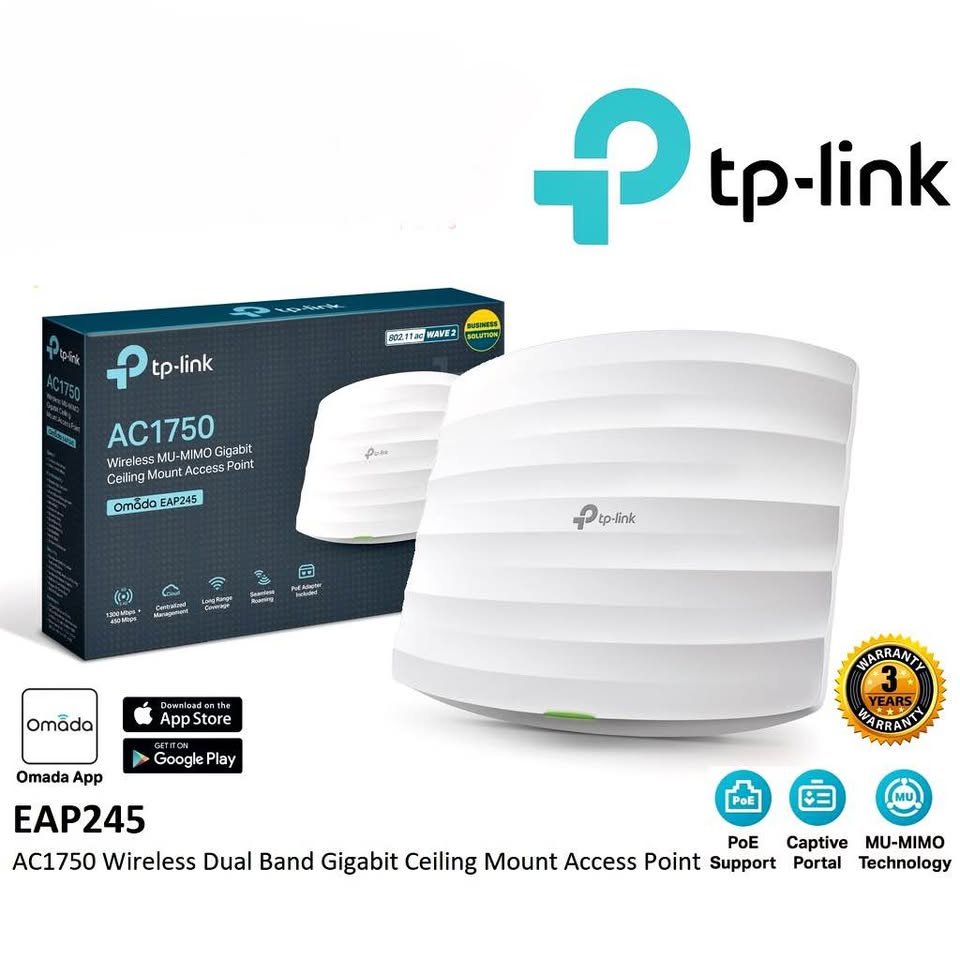 EAP245, Point d'accès WiFi bi-bande AC1750 PoE Gigabit - Plafonnier, routeur, wifi