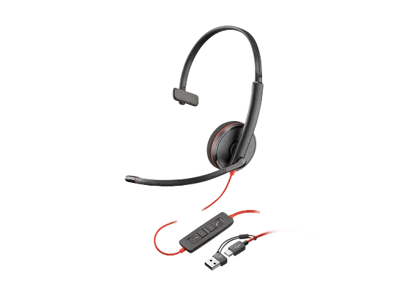 Micro-casque monaural USB-C Poly Blackwire 3210 + adaptateur USB-C/A